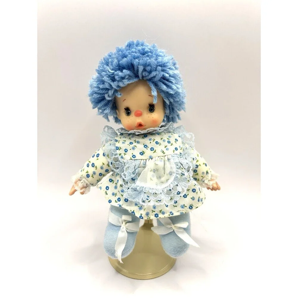 Vintage Cean Toys Doll Blue Yarn Hair 7" Plush Floral Dress Baby Doll 80's - Picture 15 of 15
